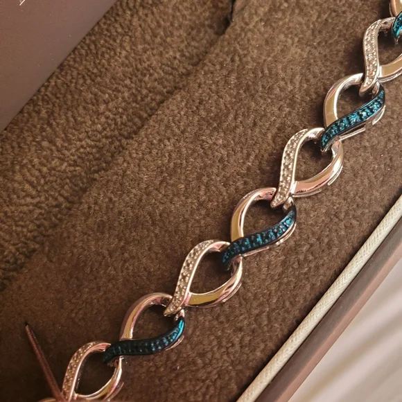 Sterling Blue White Diamond Infinity Bracelet - Picture 14 of 17